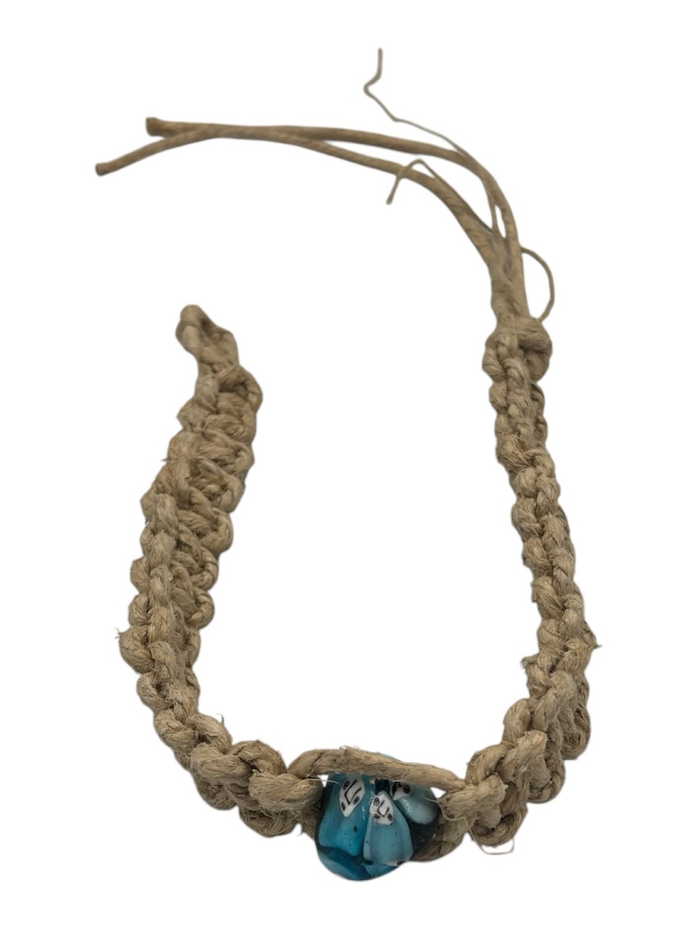 1 Of 1 15.5” Handmade Thick Hemp 6.5” Adjustable Necklace W/ Glass Pendant